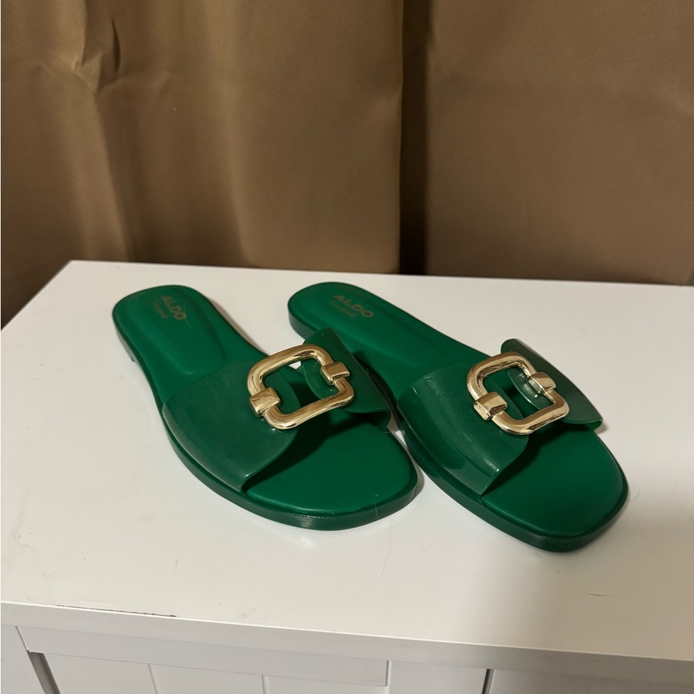 Aldo Emerald Sandals with Gold Accent